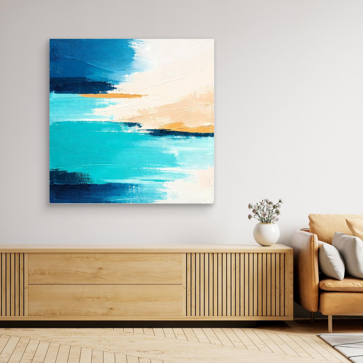 Leinwand Abstrakte Meeresbrise in Türkis und Beige | Modernes Acryl Wandbild