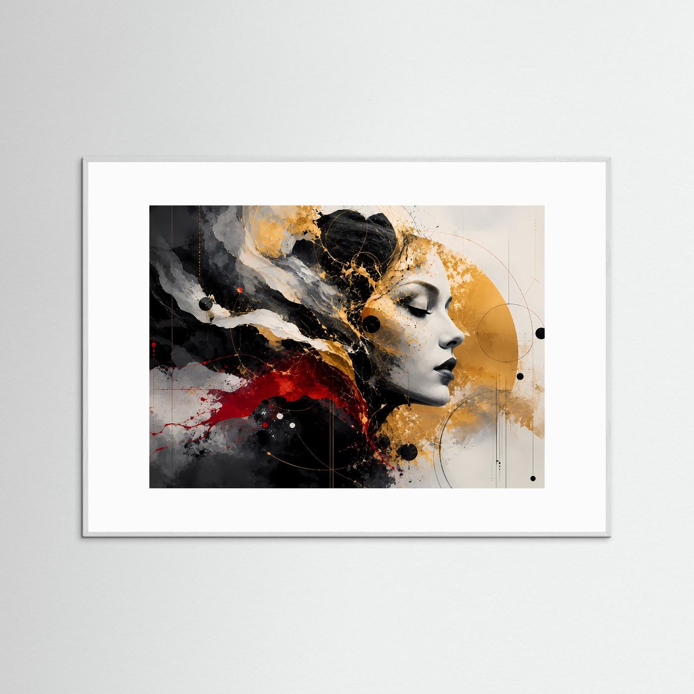 Abstraktes Frauenporträt Poster | Schwarz Gold Rot Wandkunst | Modernes Gesicht Kunst | Elegante Leinwand | Luxus Wall Art