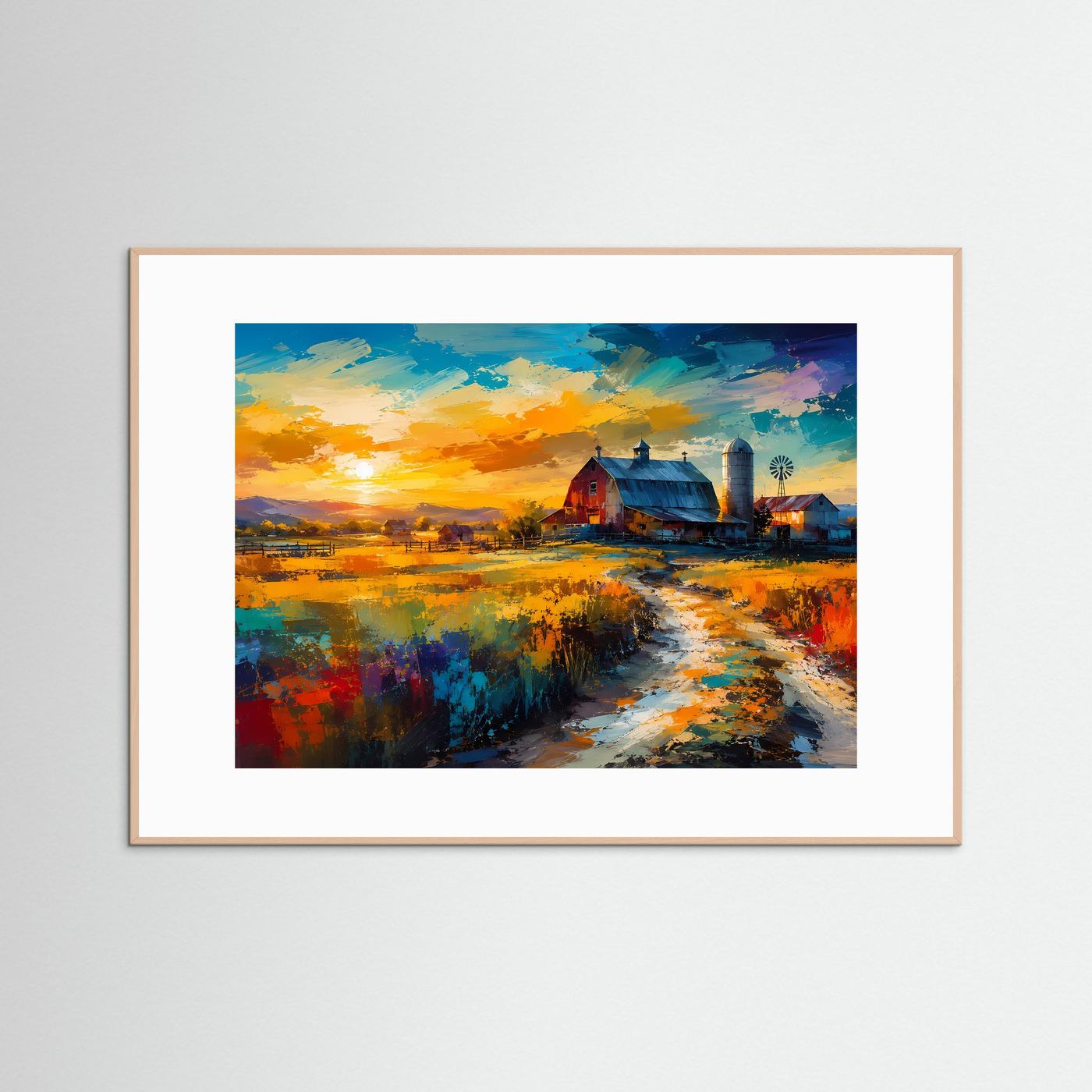 Goldener Sonnenuntergang auf der Farm | Ländliches Panorama & Kunstdruck Querformat