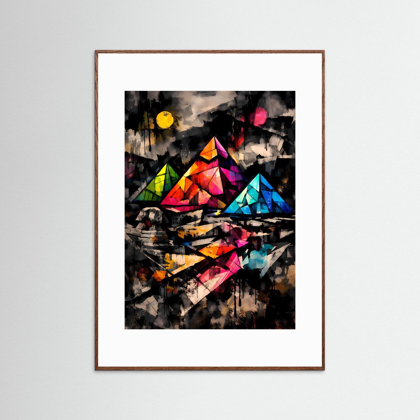 Geheimnis der Pharaonen | Abstraktes Ägypten Pyramiden Poster in bunten Neonfarben | Modernes Kunstposter Hochformat