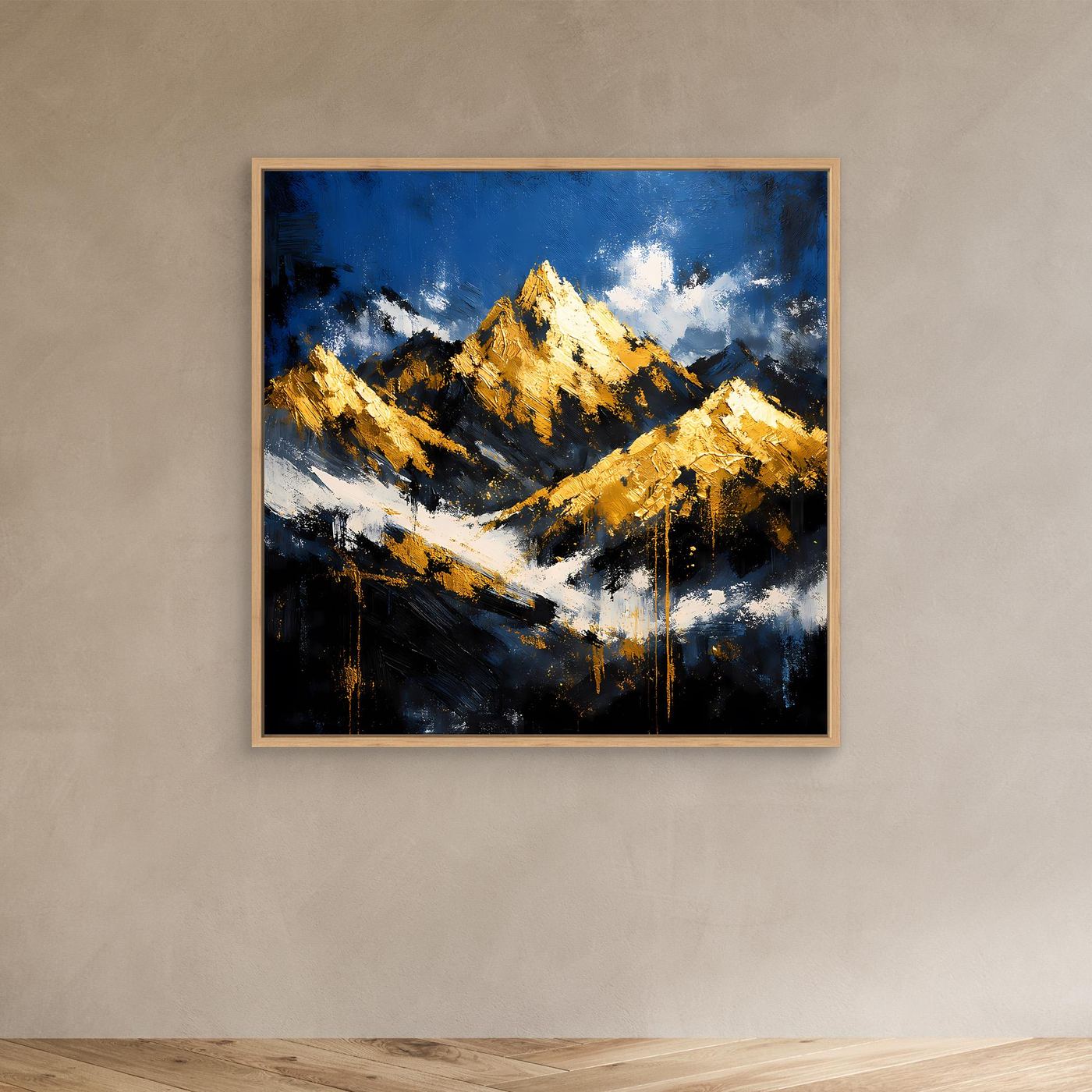Leinwand Abstraktes Berggemälde in Blau und Gold | Modernes Berge Wandbild