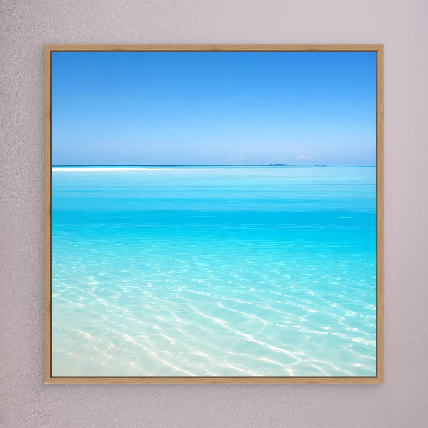 Leinwandbild mit Holzrahmen, türkisblaues Meer mit sanftem Farbverlauf