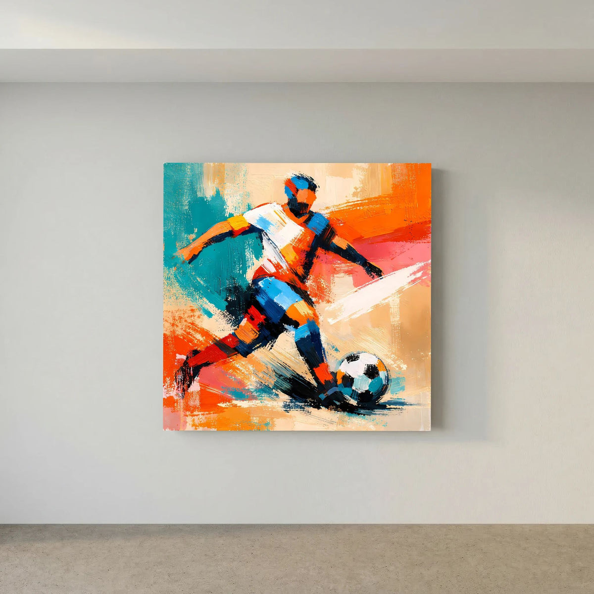 Leinwand Dynamischer Fußballspieler in Aktion | Abstraktes Sport & Fußball Wandbild