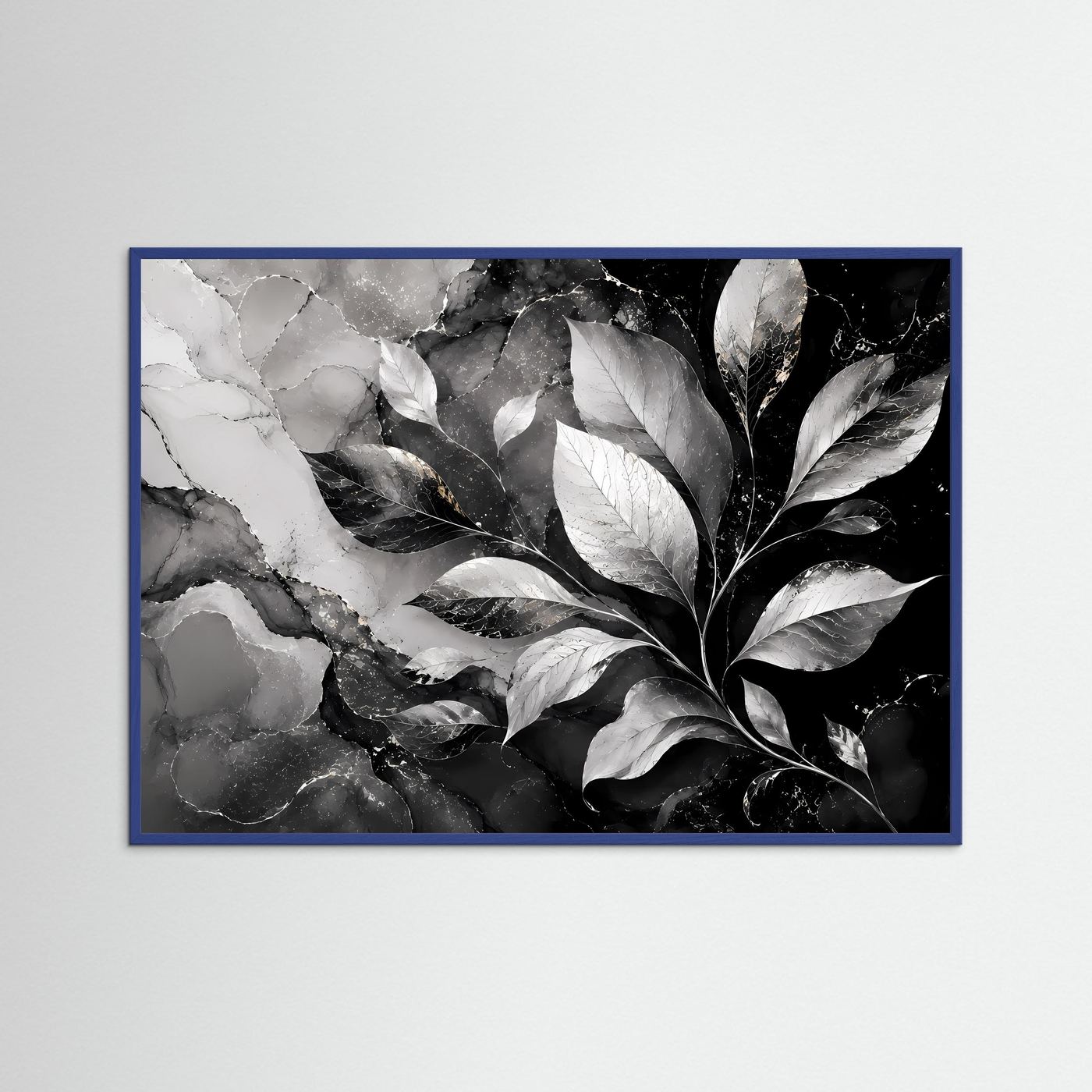 Schwarz Weiß Blätter Poster | Botanische Wandkunst | Abstrakte Natur Blätter Modernes Wandbild
