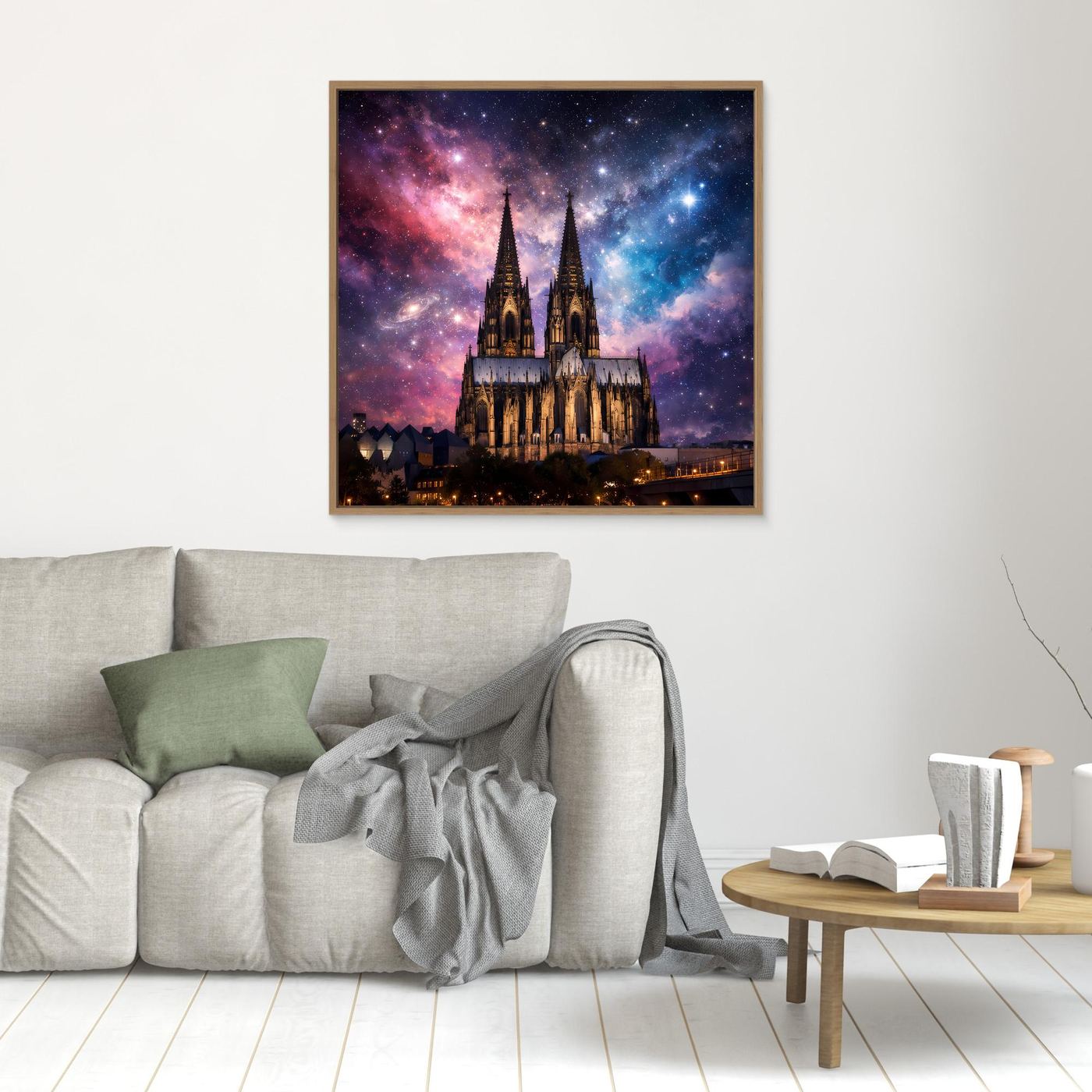 Leinwand Kosmischer Kölner Dom bei Nacht | Abstraktes Galaxie Wandbild