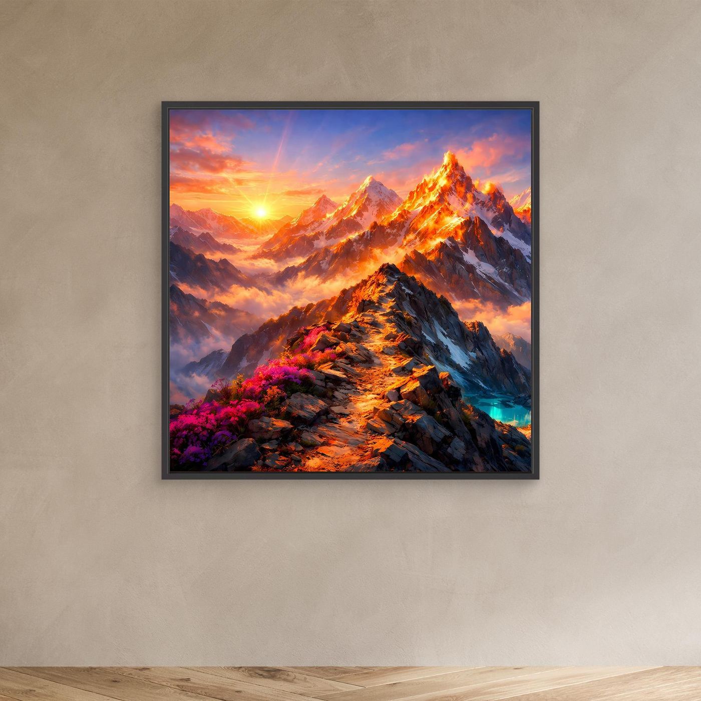 Leinwandbild Sonnenuntergang im Hochgebirge | Majestätisches Wandbild auf echtem Holzkeilrahmen