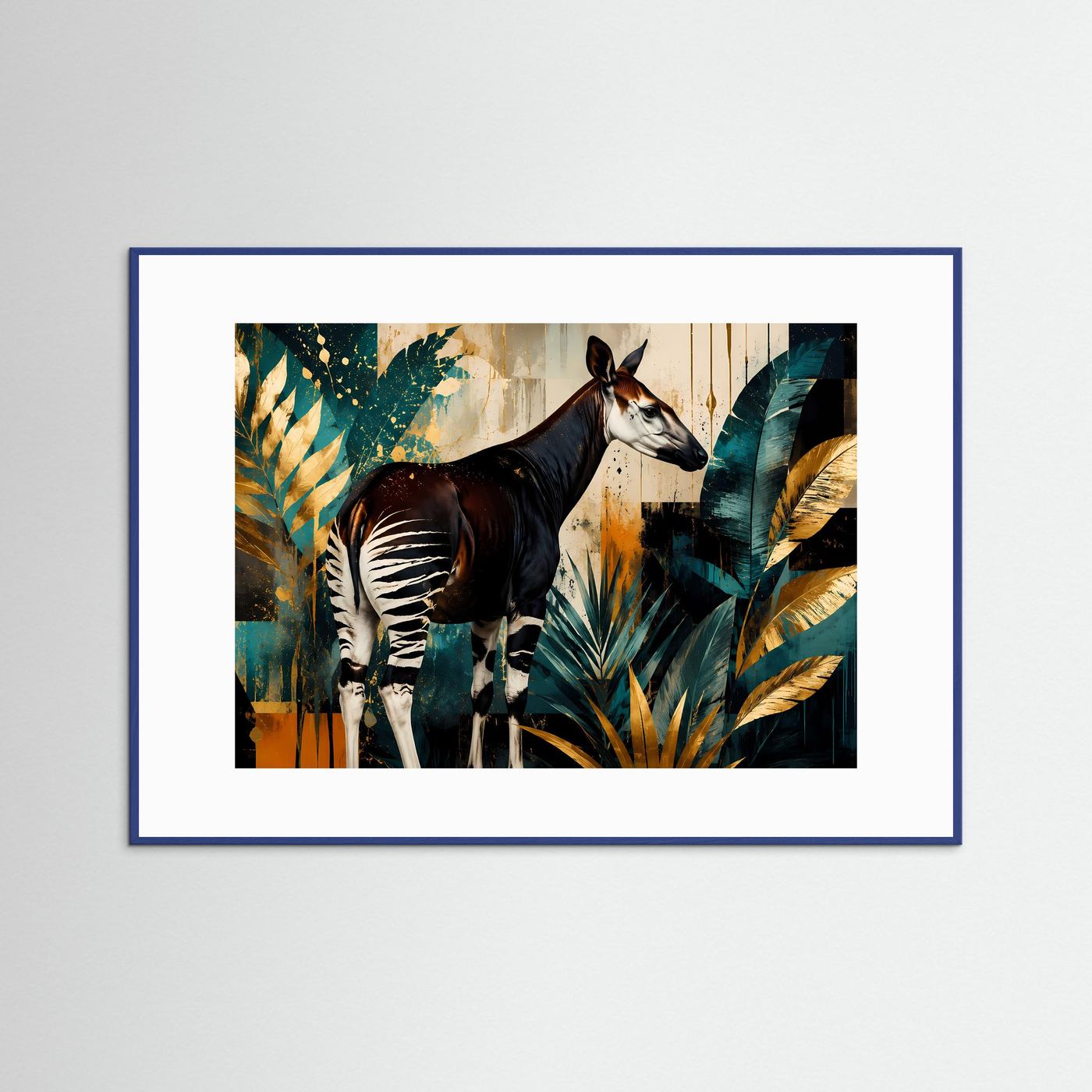 Anmutige Okapi im Dschungel-Farbspiel | Modernes Wildlife- & Dschungel-Poster Querformat