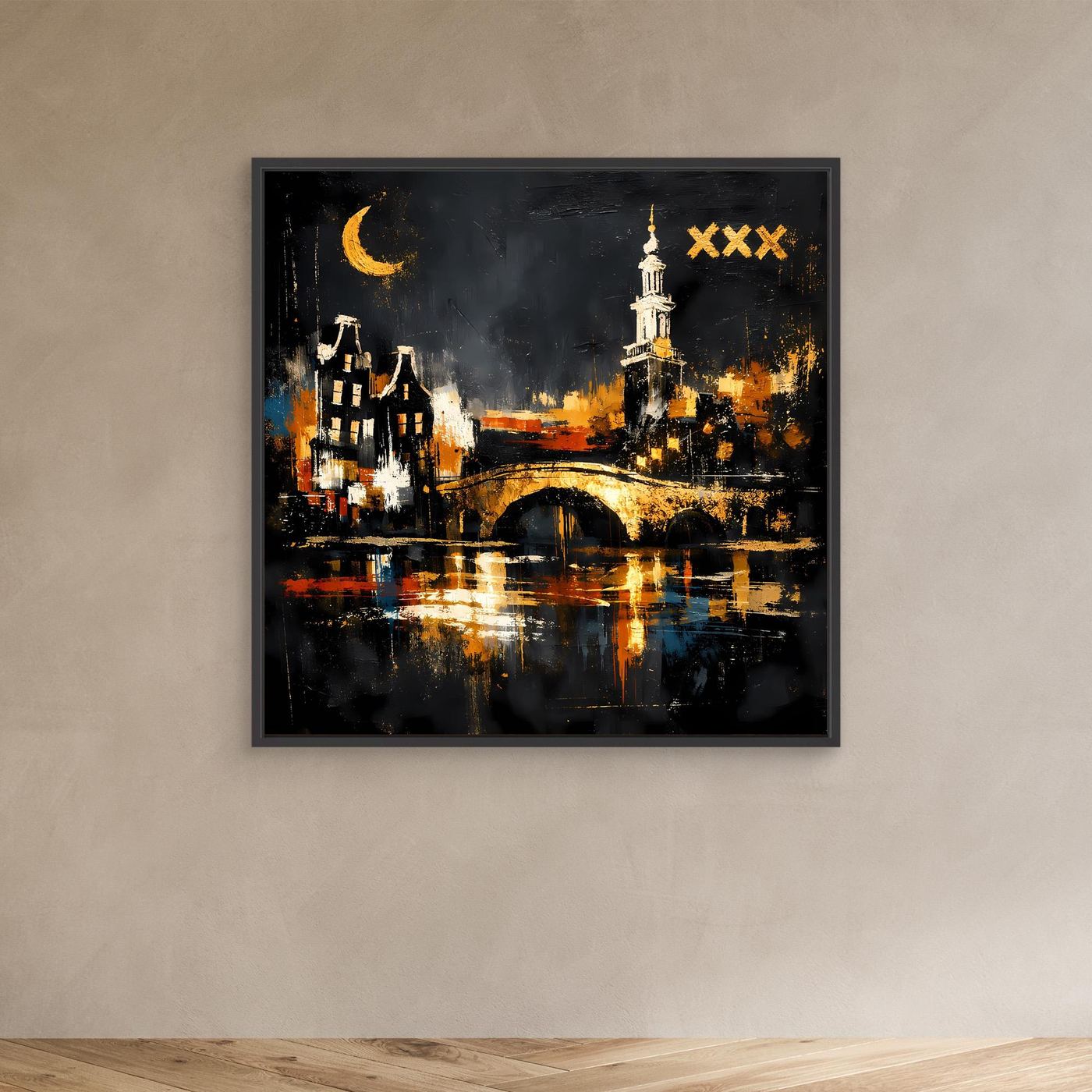 Leinwand Romantische Grachten von Amsterdam bei Nacht | Modernes Holland Wandbild