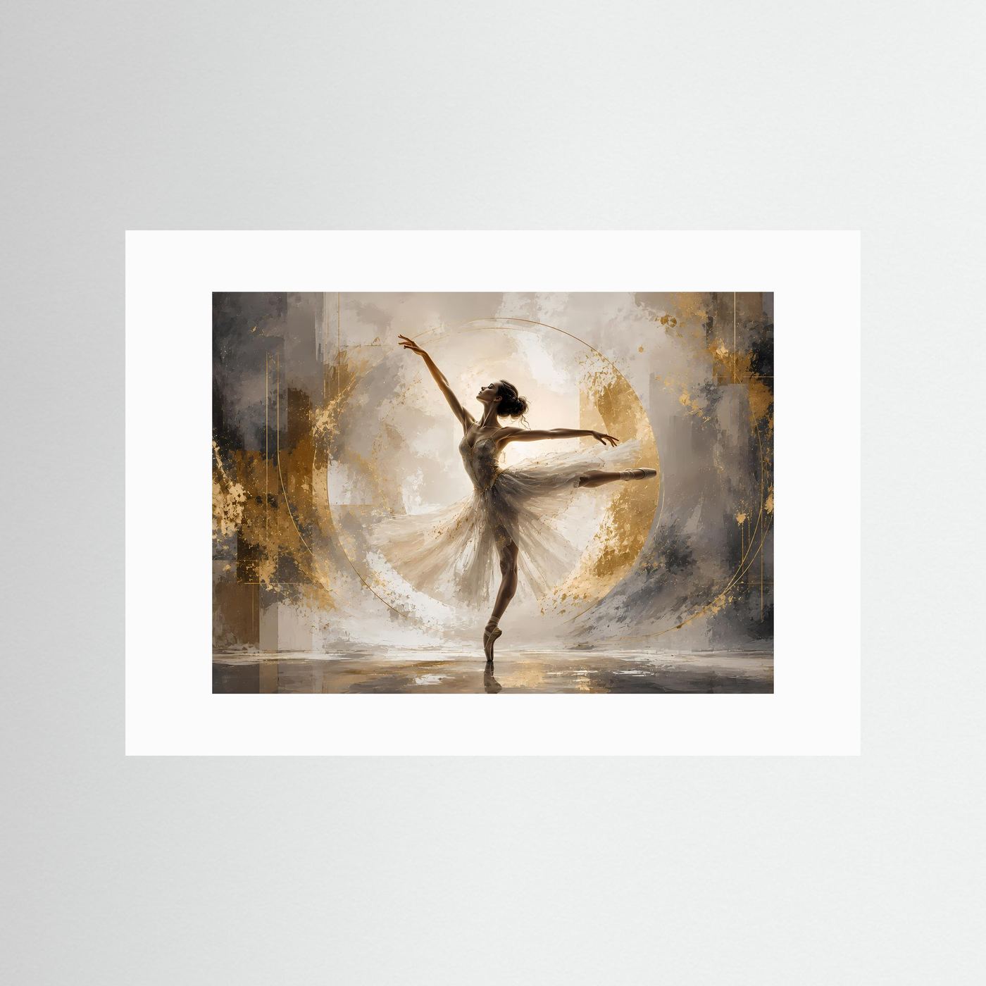 Elegante Ballerina im Goldrausch | Modernes Tänzerin & abstrakte Kunst Poster Querformat