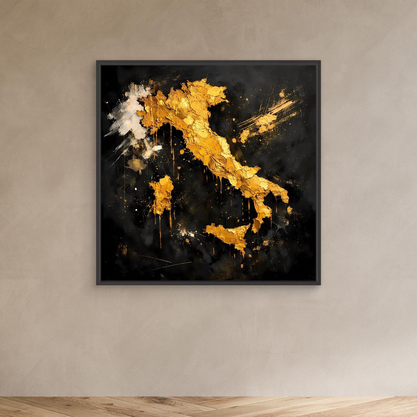 Leinwand Elegante Italienkarte in Gold & Schwarz | Modernes Abstraktes Wandbild