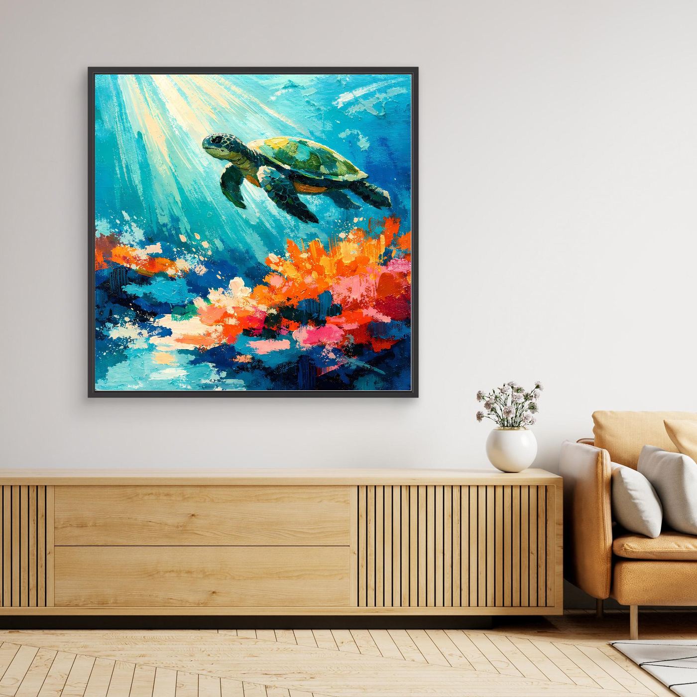Leinwand Elegante Meeresschildkröte im Korallenriff | Abstraktes Ozean Wandbild