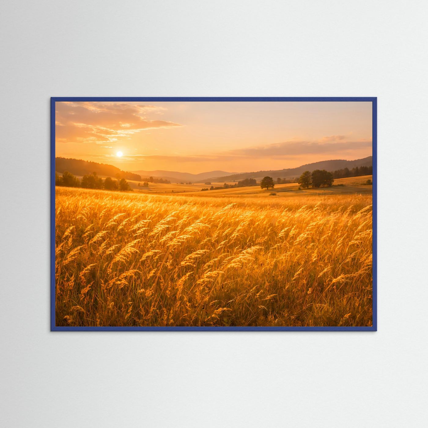 Goldenes Weizenfeld Poster | Sonnenuntergang Landschaft Wandbild | Natur Fotografie | Warme Sommerlandschaft für Wohnzimmer