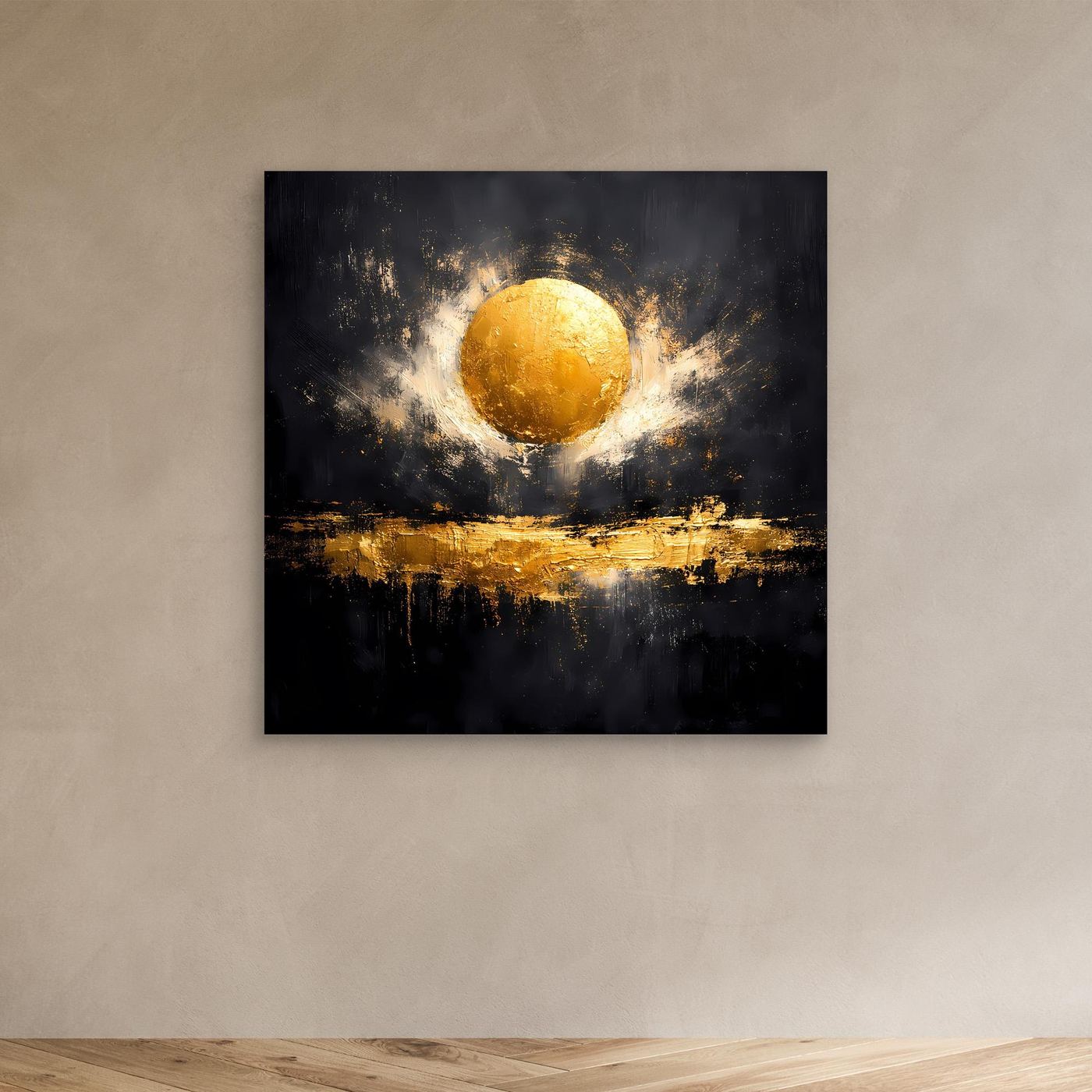 Leinwand Abstrakter Goldener Vollmond | Modernes Kosmisches Wandbild
