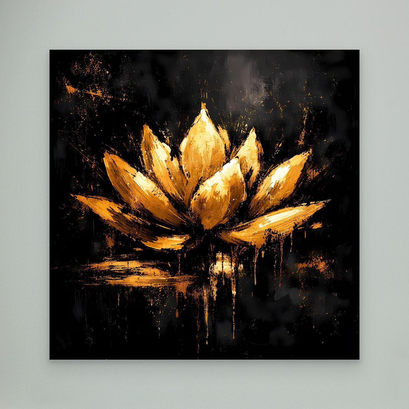 Leinwand Goldene Lotusblüte auf Schwarz | Abstraktes Meditations Wandbild