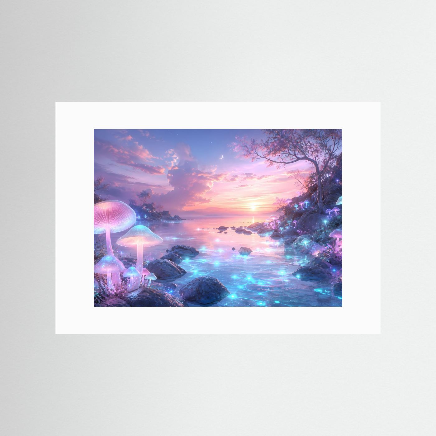 Magischer Pilzwald Poster | Fantasie Landschaft Wandkunst | Leuchtende Pilze am Traumsee | Mystische Fantasy Wall Art | Premium Leinwandbild