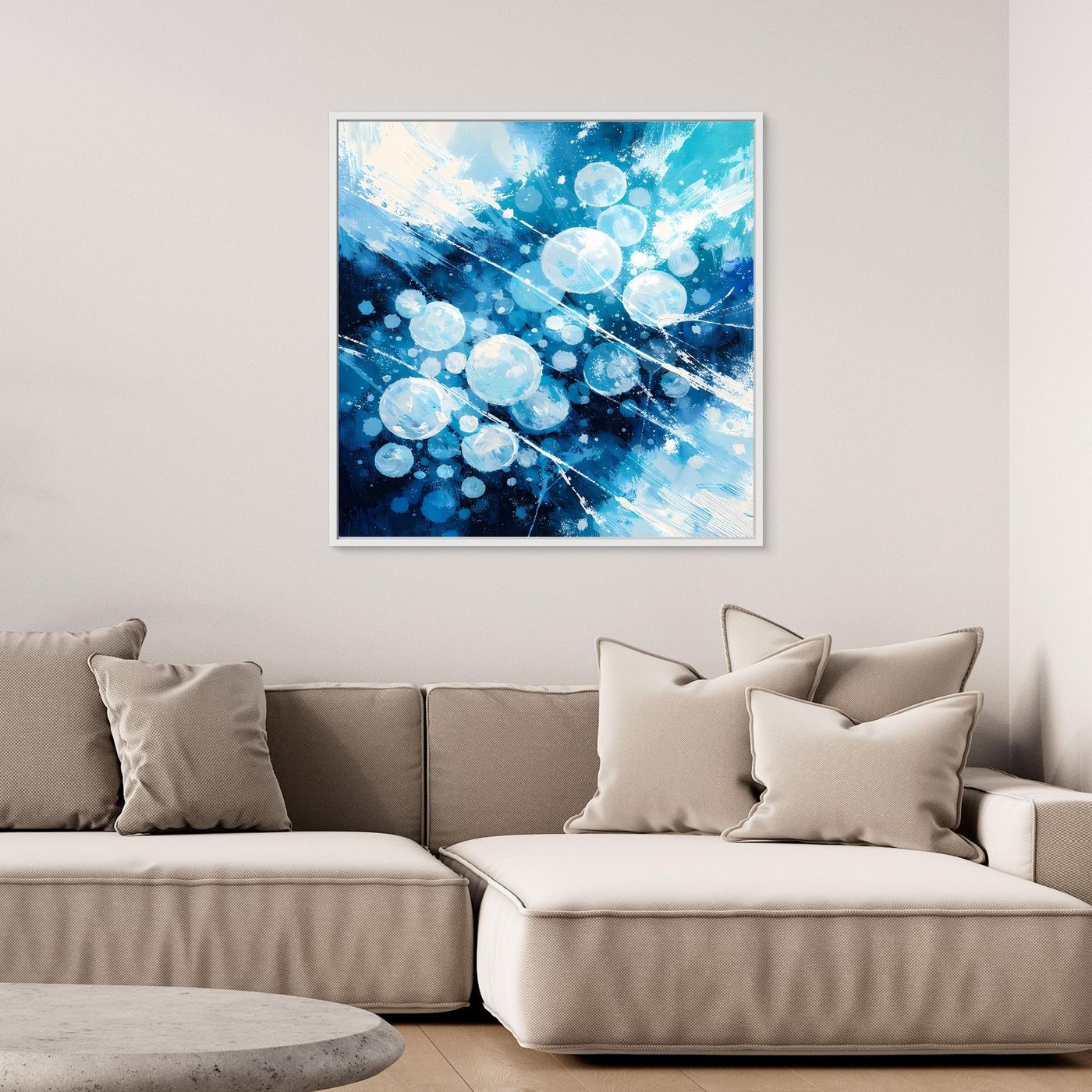 Leinwand Eingefrorene Luftblasen im Eis | Abstraktes Natur Winter Wandbild
