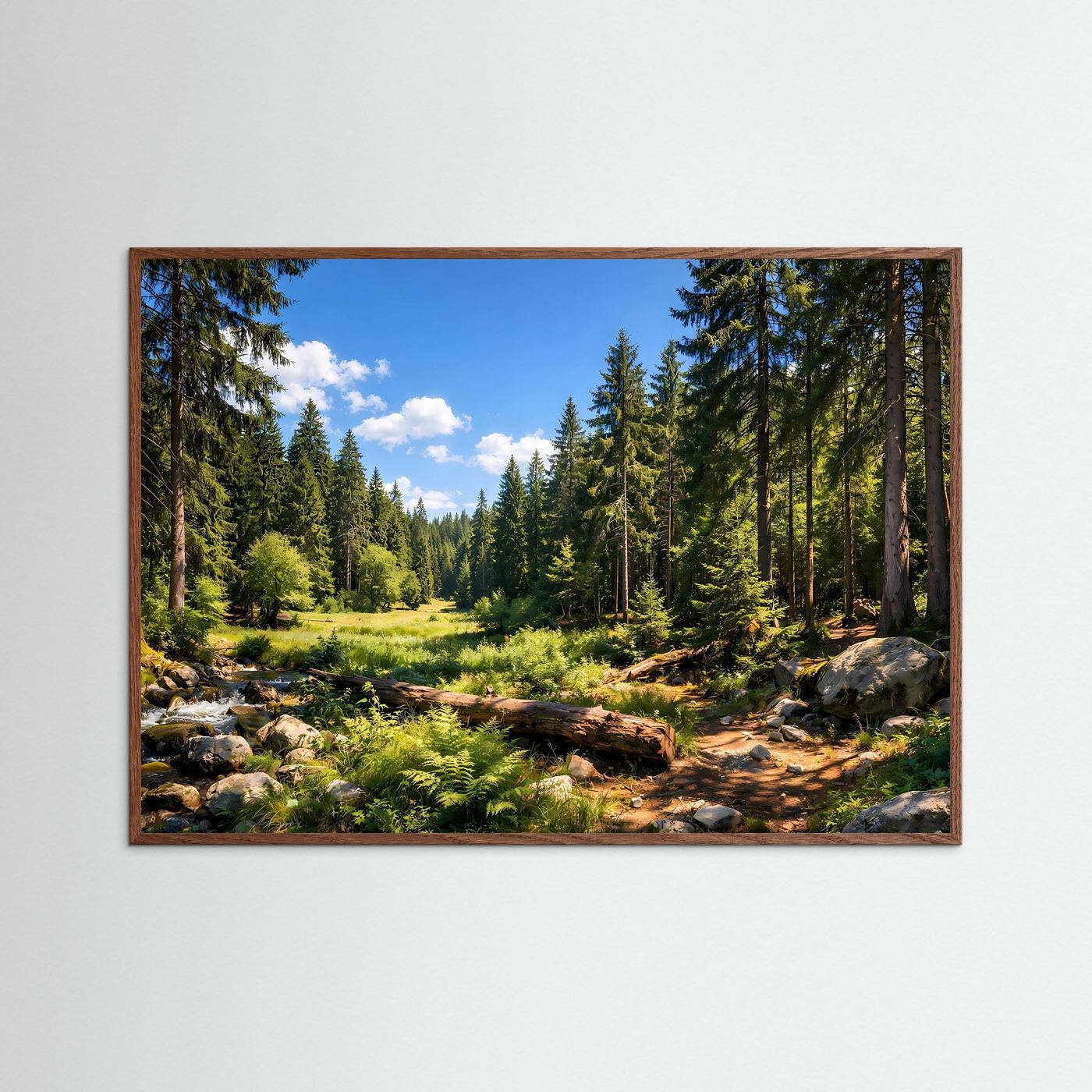 Idyllischer Nadelwald am Bergbach | Panorama Natur Poster Querformat