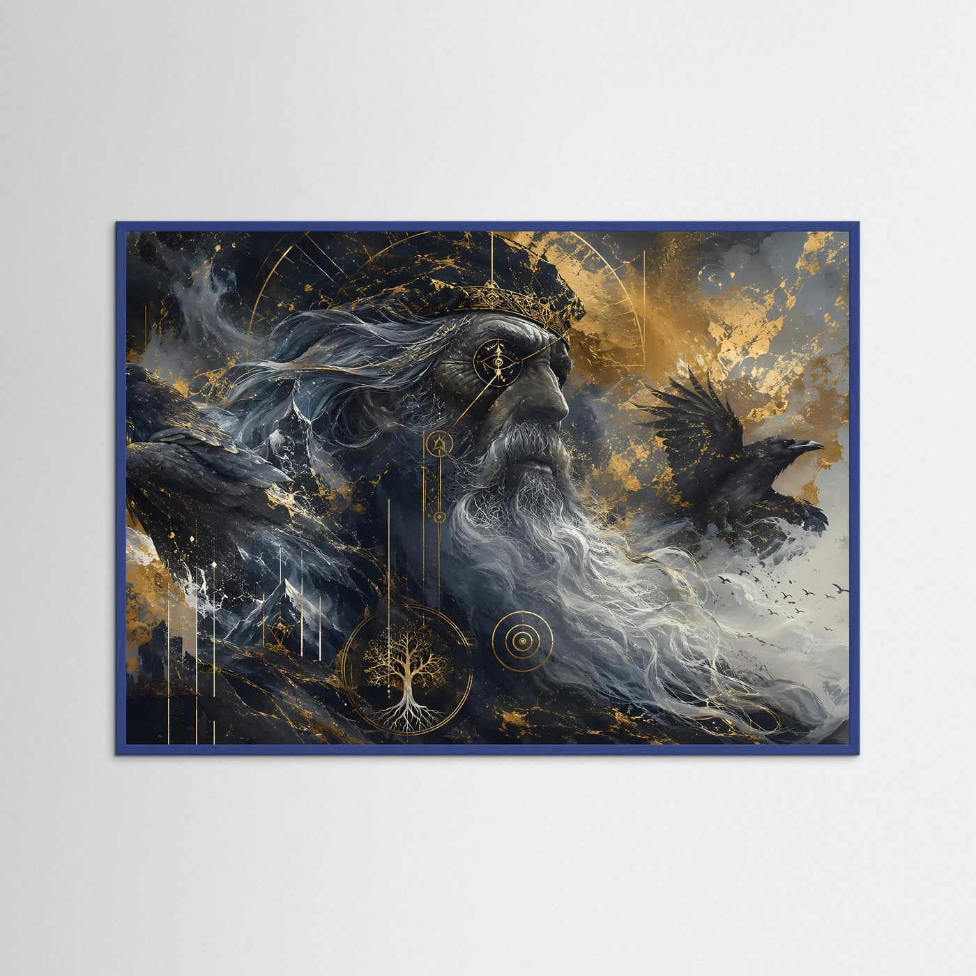 Odin mit Raben | Nordische Mythologie in Schwarz & Gold