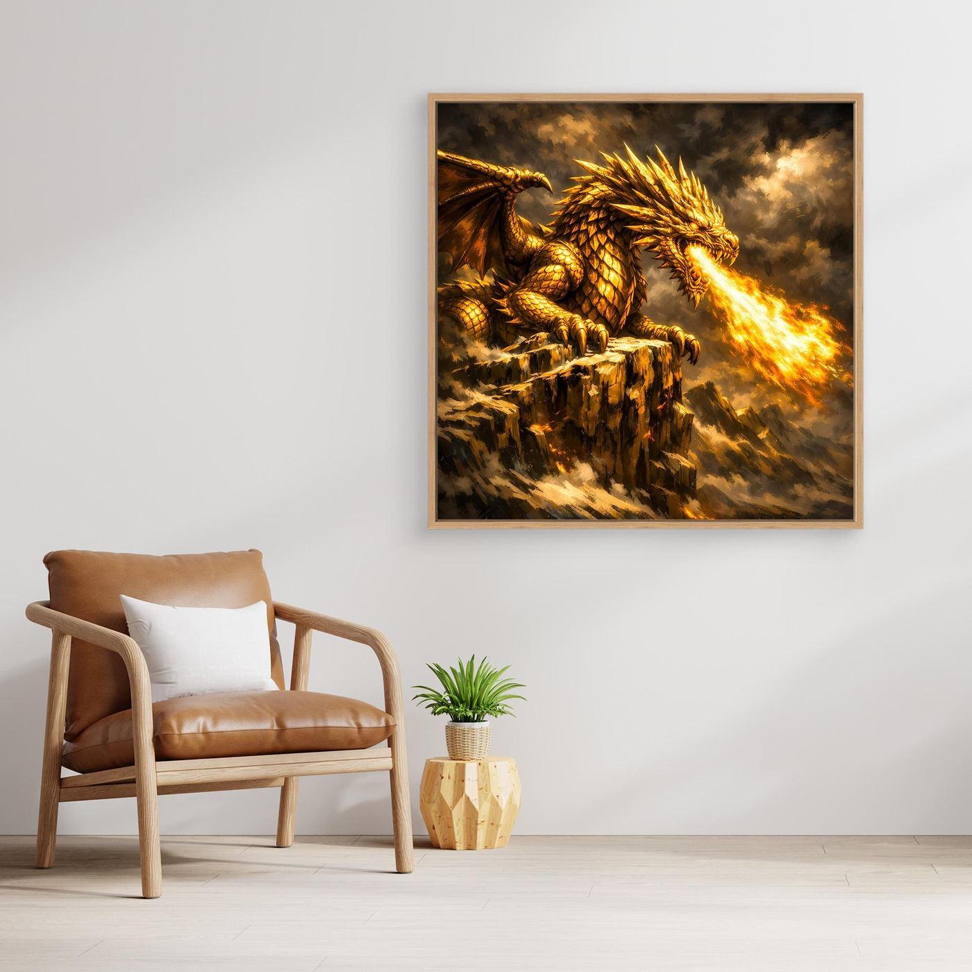 Leinwand Goldener Drache | Majestätisches Fantasy Wandbild