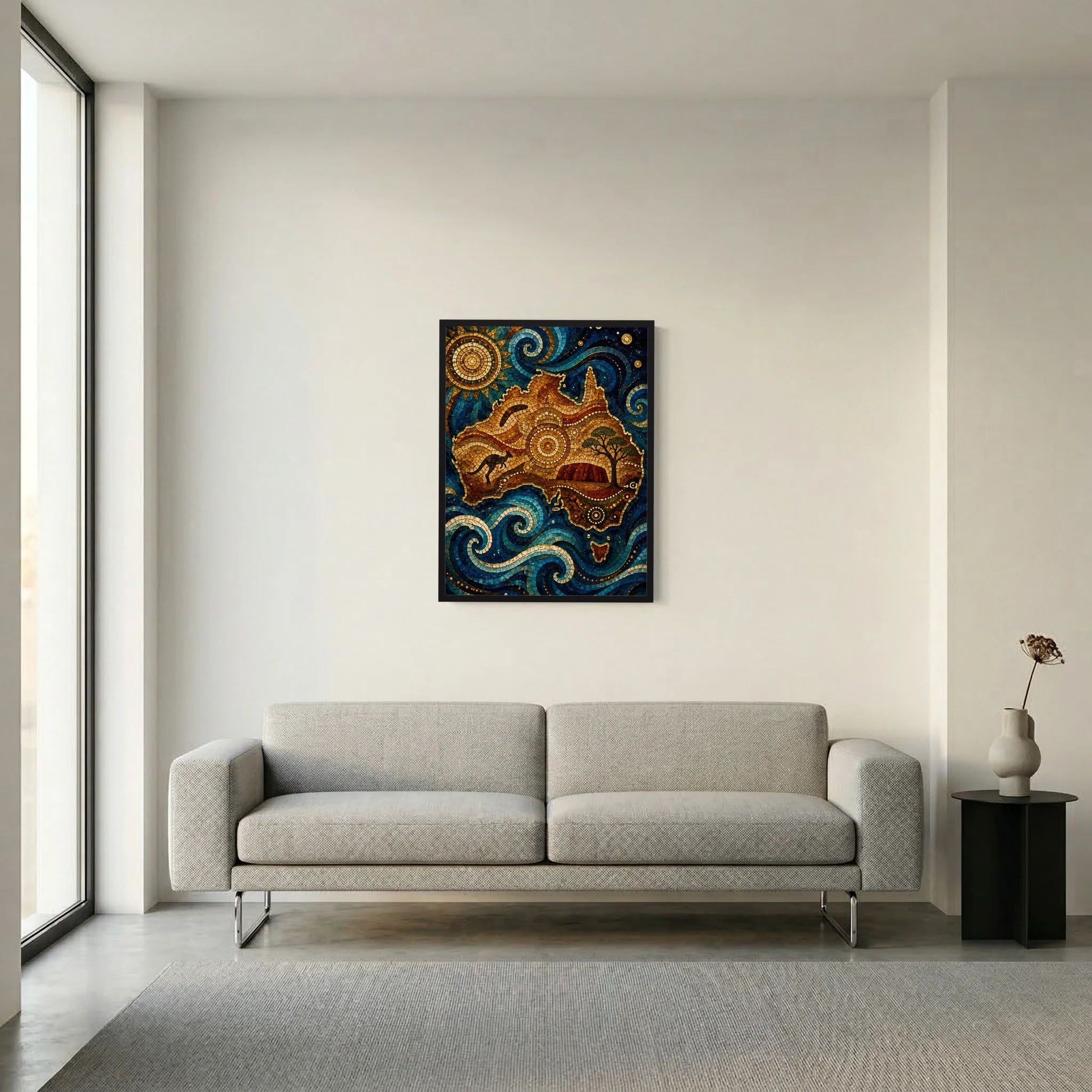 Poster mit Mosaikmotiv in Blau und Gold, quadratisch