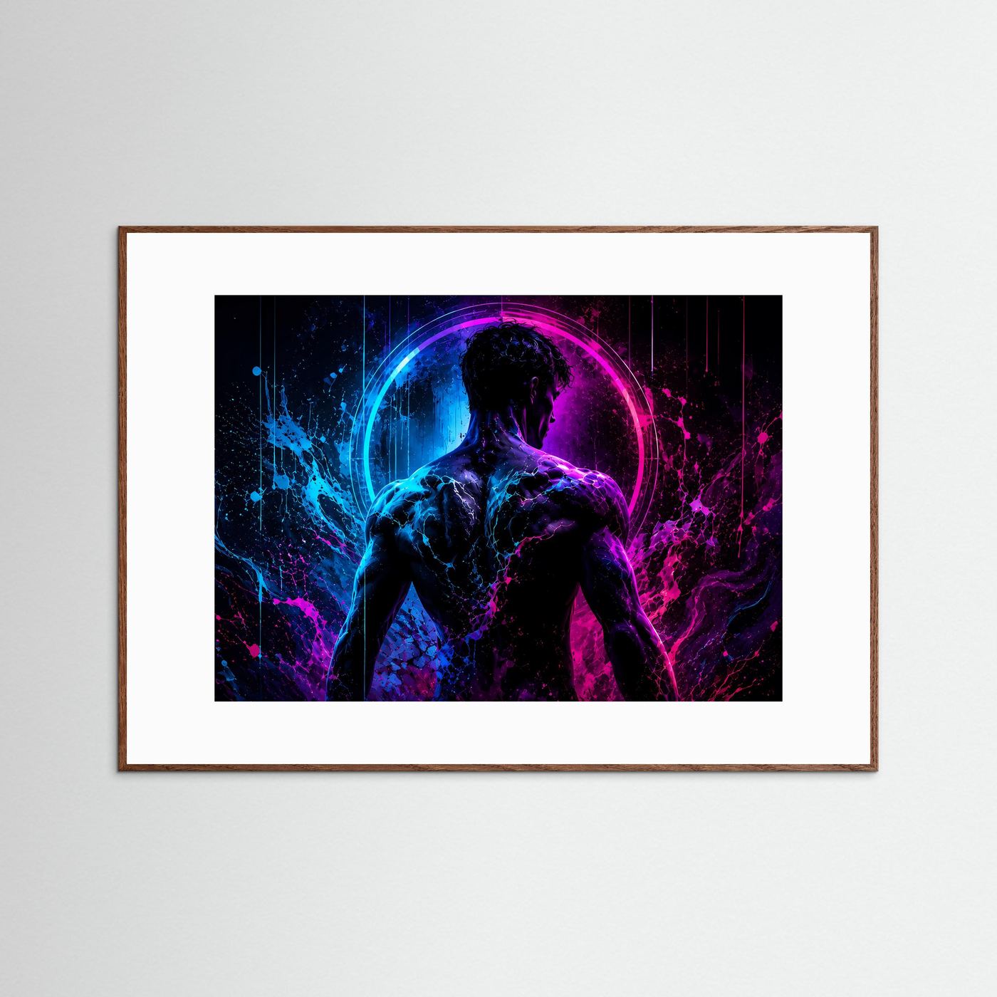 Neon Männer Silhouette in Blau & Pink | Moderne abstrakte Body Art
