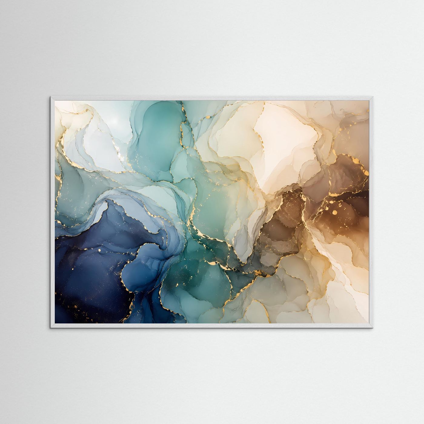 Abstrakte Alcohol Ink Poster | Blau Gold Wandkunst | Moderne Marmor Textur | Elegante Fluid Art | Luxuriöse Leinwand