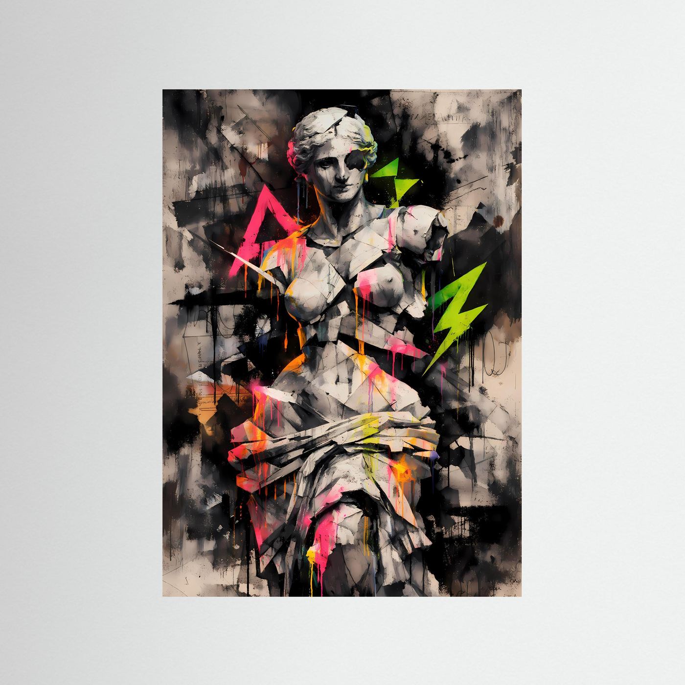 The Neon Venus | Luxuriöses Skulpturen Poster Bunt & Dunkel | Abstraktes Statue Kunstposter Hochformat