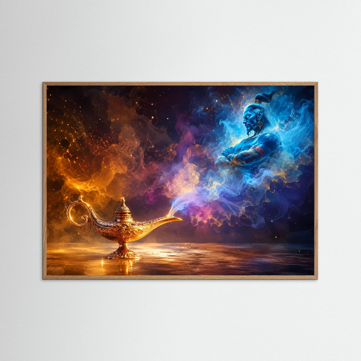 Magie aus der Wunderlampe | Mystischer Dschinn in Blau & Gold – Fantastische Wandkunst