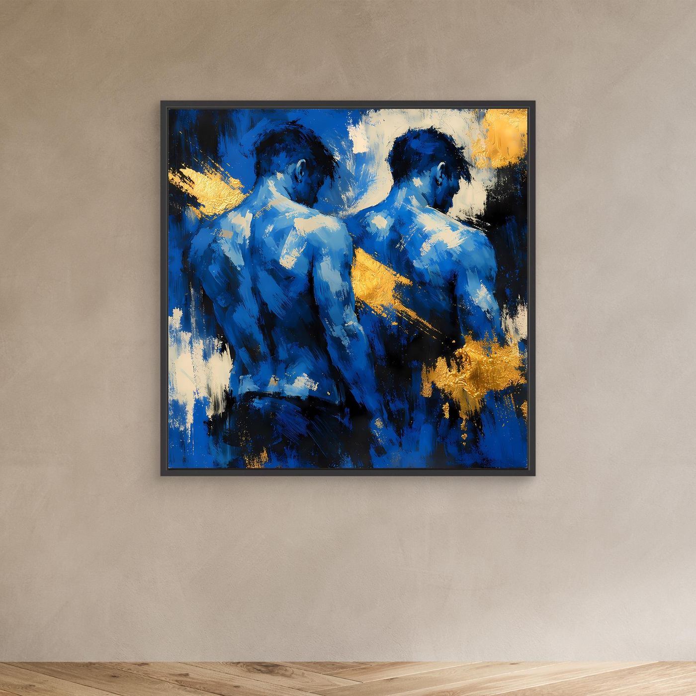 Leinwand Zwei Brüder in Blau | Abstraktes Männlicher Rücken Wandbild Gold