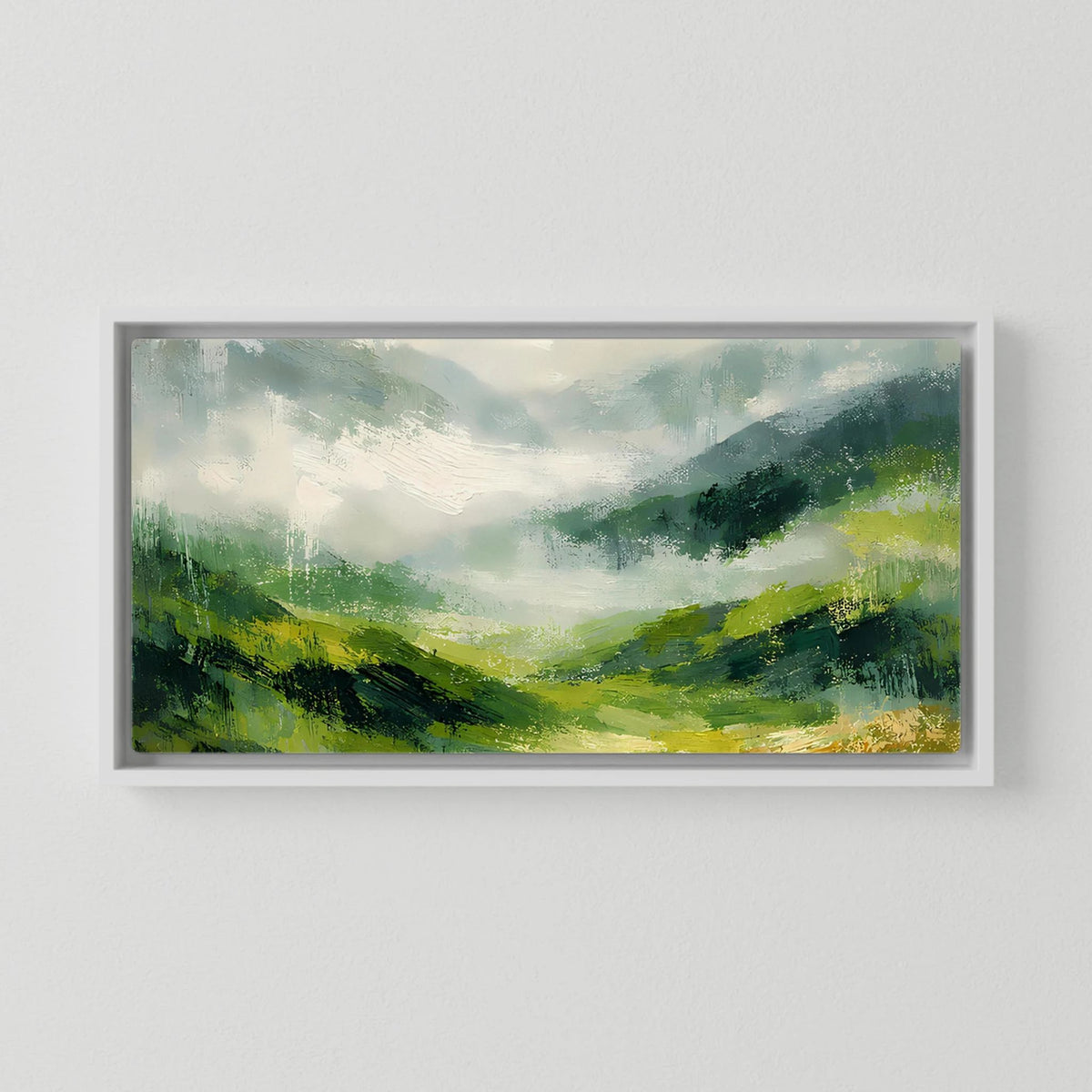 Leinwand Abstraktes Hügellandschaft Gemälde | Modernes Grünes Tal Wandbild Natur