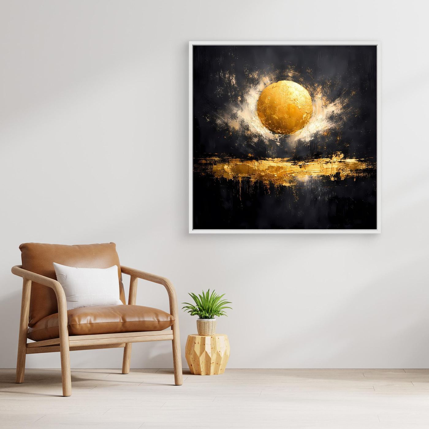 Leinwand Abstrakter Goldener Vollmond | Modernes Kosmisches Wandbild