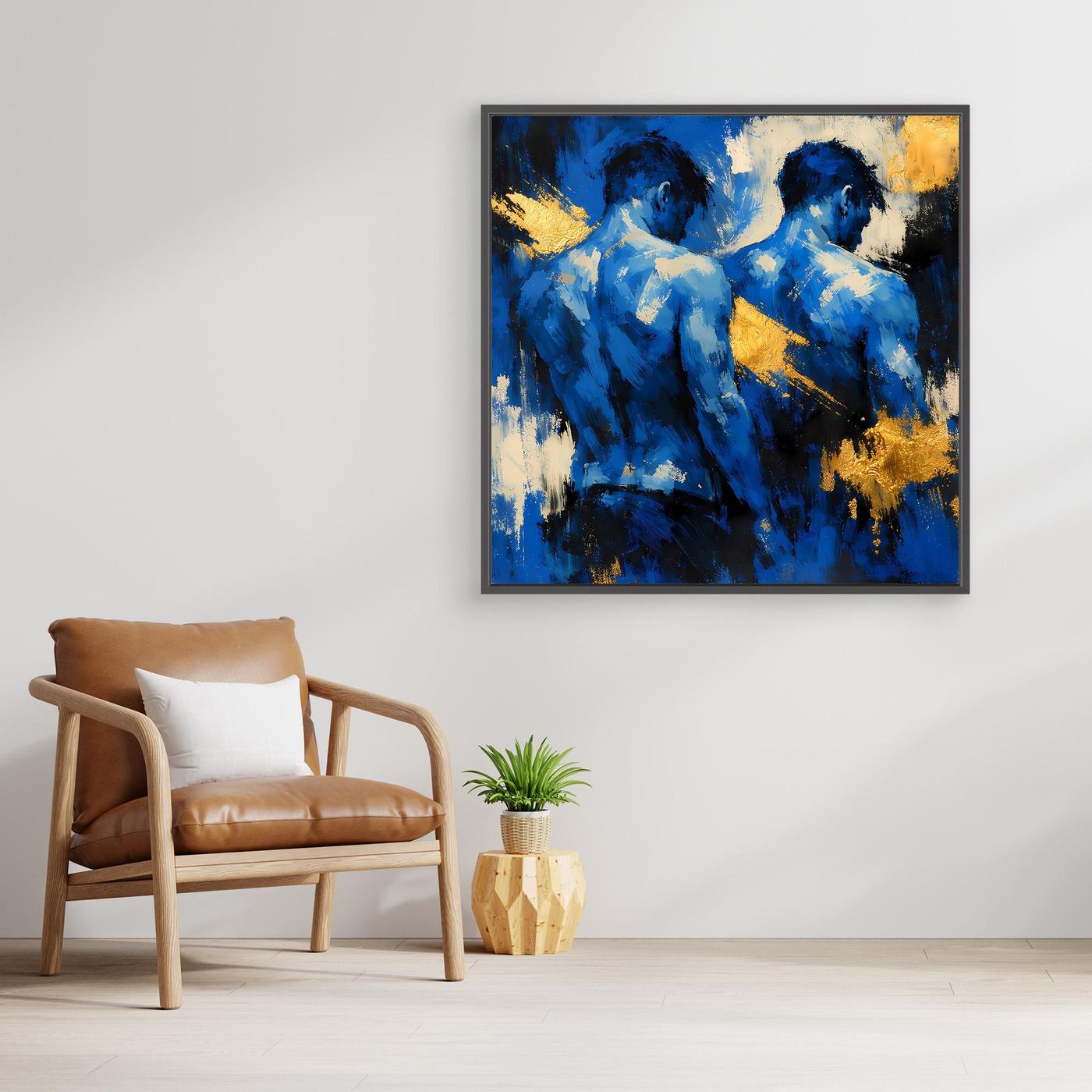 Leinwand Zwei Brüder in Blau | Abstraktes Männlicher Rücken Wandbild Gold
