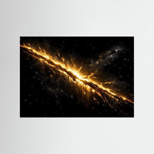 Wandbild im Querformat: goldener Kosmosriss über dunklem Sternenhimmel