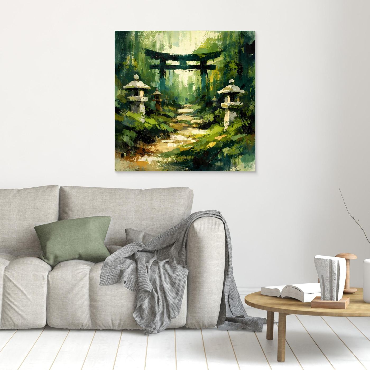 Leinwand Mystischer Torii-Pfad im Wald | Traditionelles Japan-Wandbild auf echter Leinwand