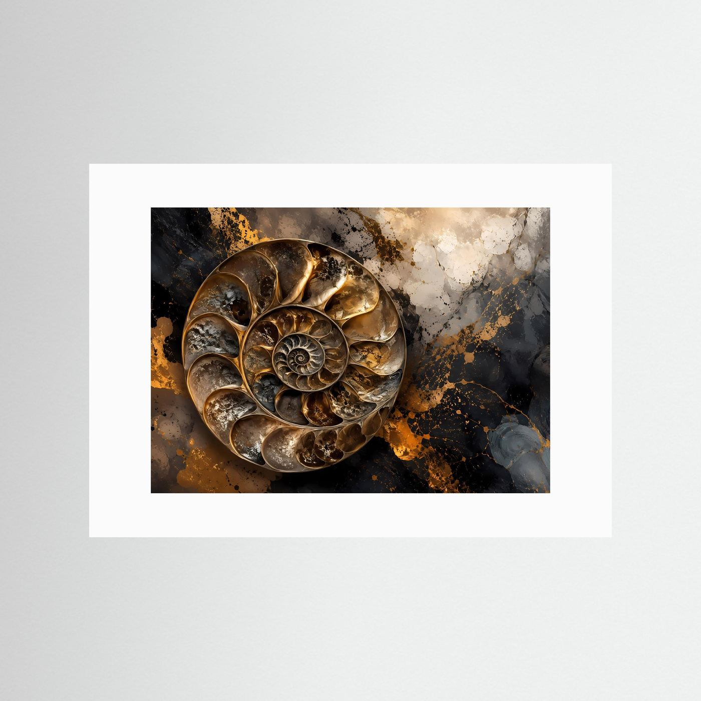 Elegante Ammonit Spirale in Gold & Schwarz | Moderne abstrakte Kunst Poster