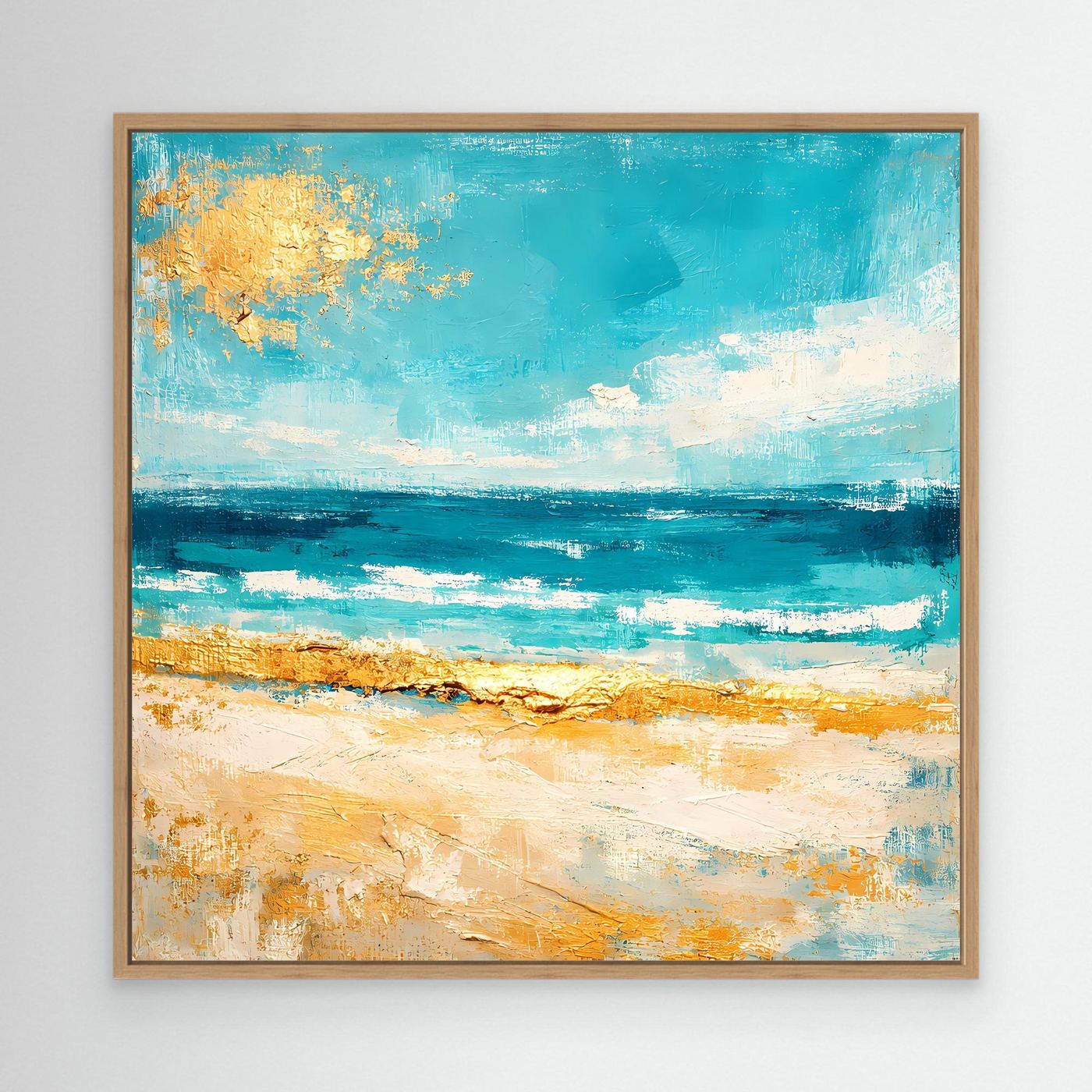 Leinwand Karibischer Traumstrand in Türkis | Abstraktes Meer Wandbild Gold