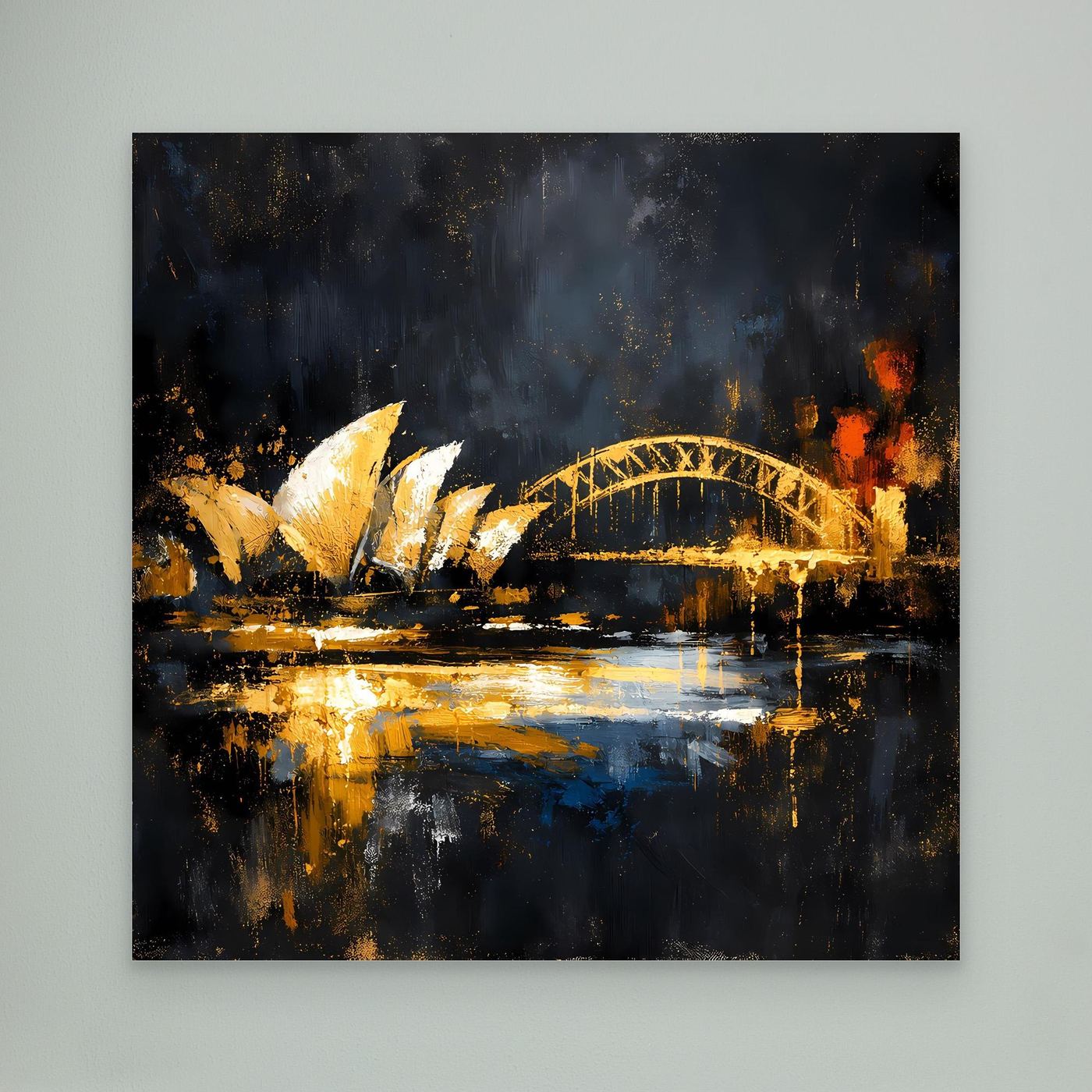 Leinwand Goldene Skyline von Sydney bei Nacht | Modernes Australien Wandbild
