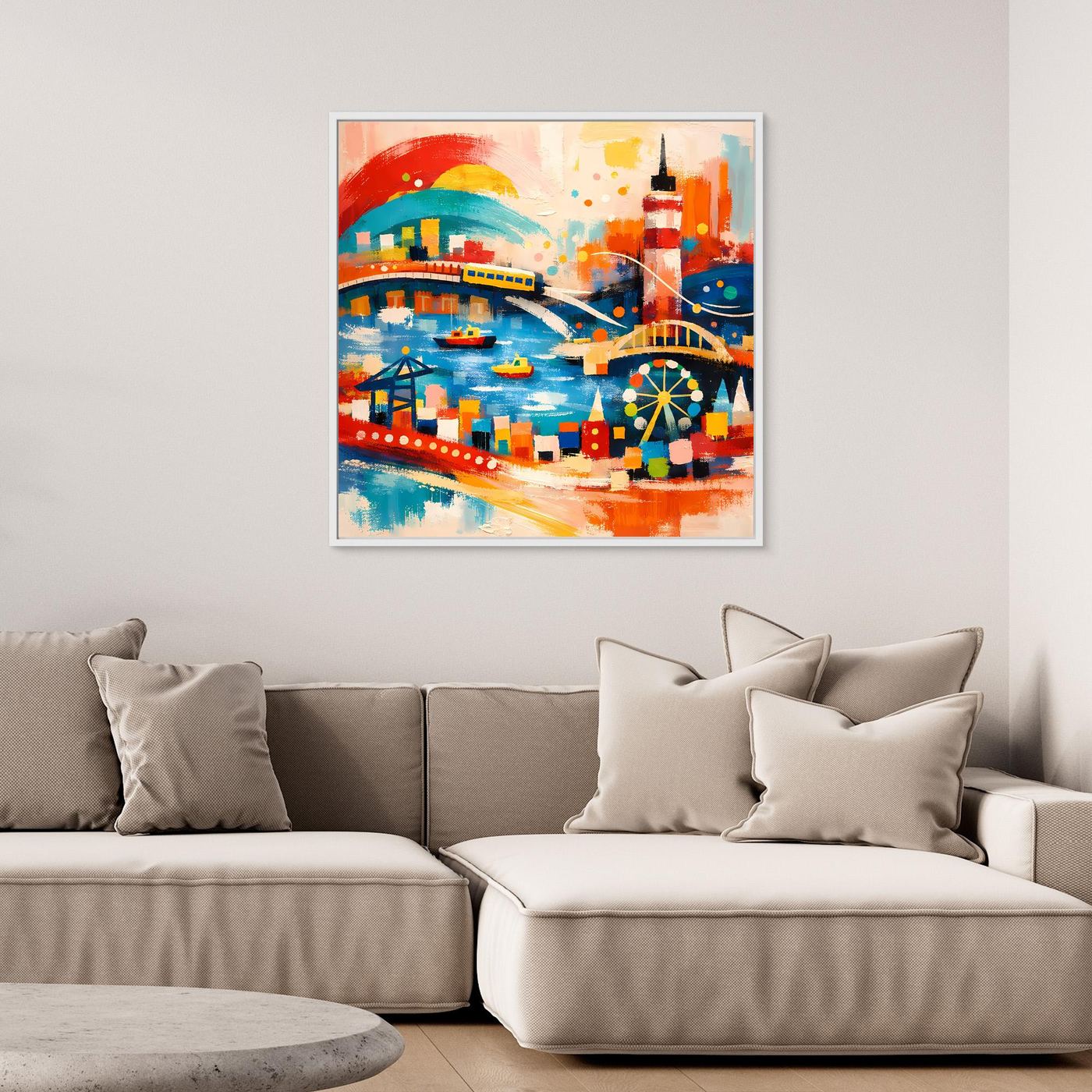 Leinwand Abstraktes Hamburg Hafen Wandbild | Buntes Maritimes Kunstwerk