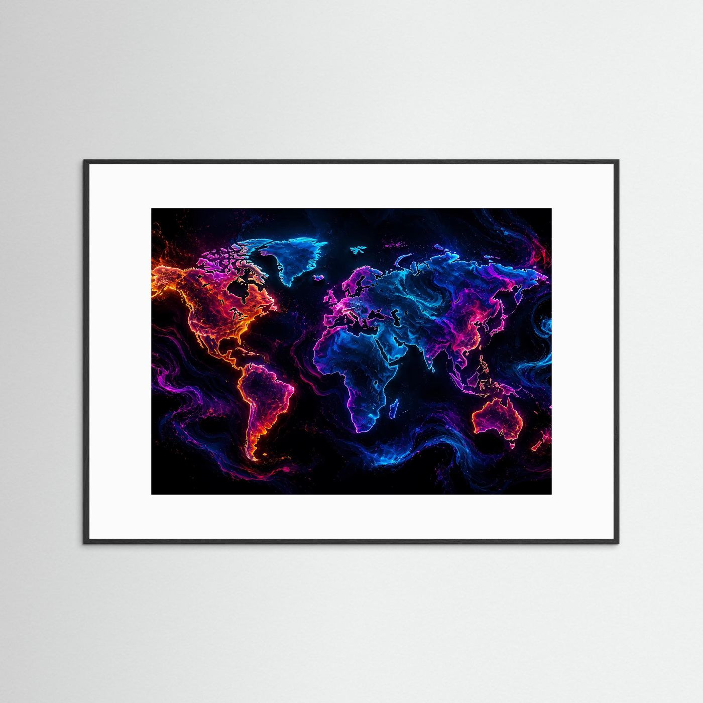 Weltkarte Poster | Neon Weltkarte Wandbild | Moderne World Map Kunst | Abstrakte Landkarte | Futuristische Wanddekoration