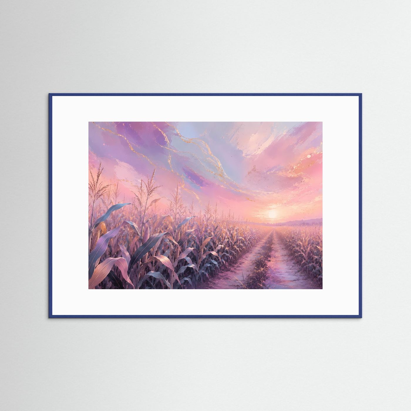 Pastellfarbenes Maisfeld im Sonnenaufgang | Romantisches Landschafts Poster Querformat