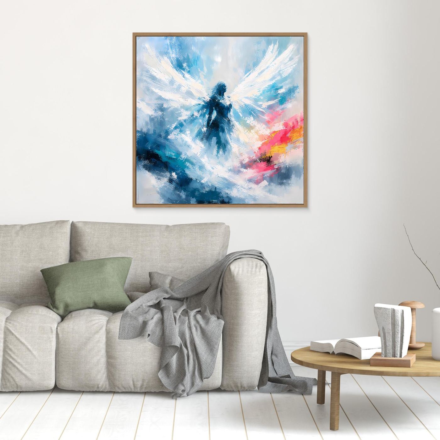 Leinwand Abstrakter Engel in Blau und Weiß | Modernes Wandbild auf echter Leinwand