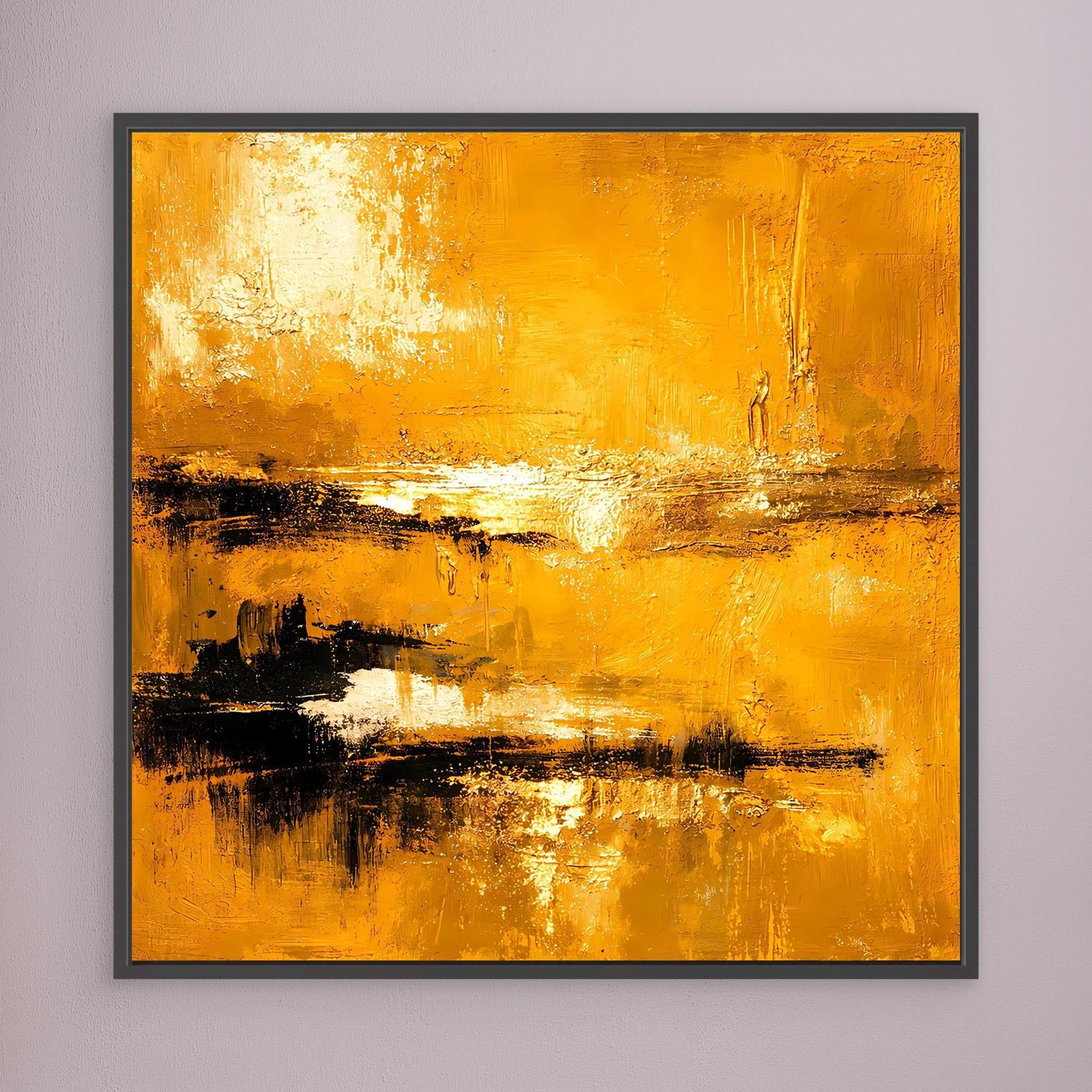 Leinwand Abstrakte Goldlandschaft am See | Modernes Elegantes Horizont Wandbild