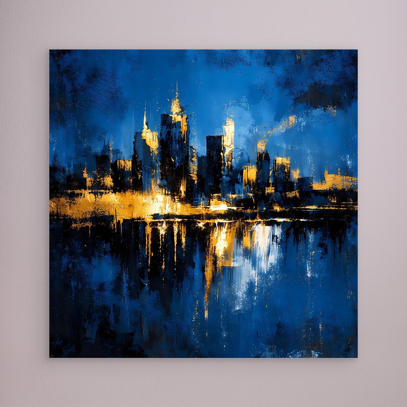 Leinwand Goldene Skyline bei Nacht | Modernes Abstraktes New York Wandbild