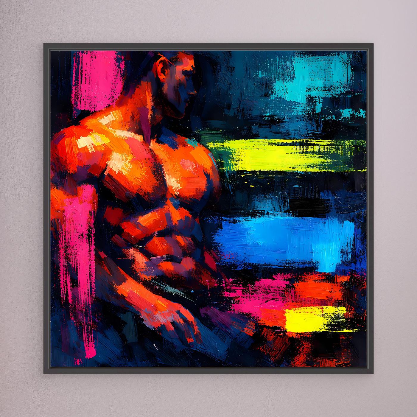 Leinwandbild Abstrakter Männlicher Torso | Moderner Neon-Kunst Wandbild auf echtem Holzkeilrahmen