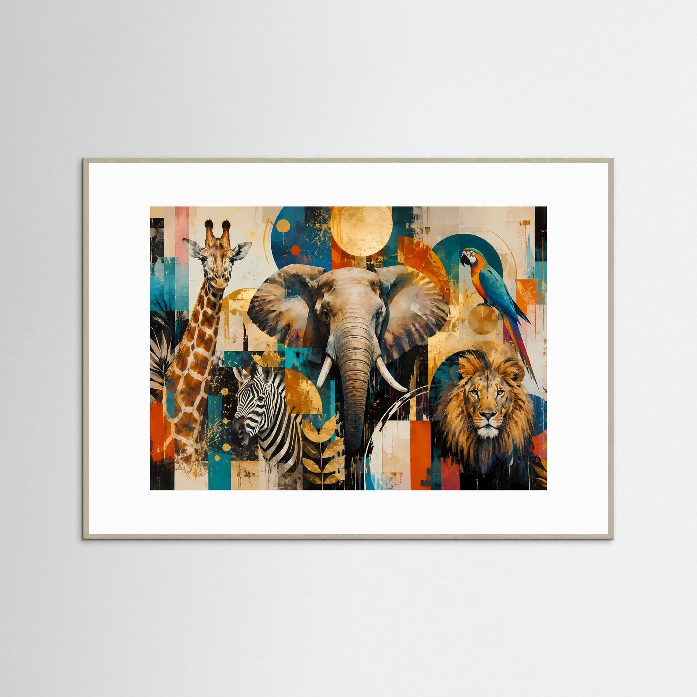 Faszinierende Safari-Tiere im abstrakten Farbspiel | Modernes Wildlife- & Kunst-Poster Querformat