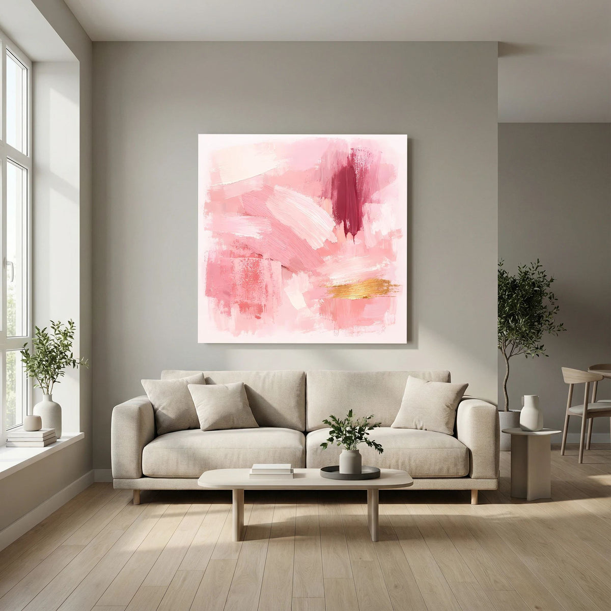 Leinwand Abstraktes Gemälde in Rosa und Gold | Modernes Elegantes Wandbild Pastell