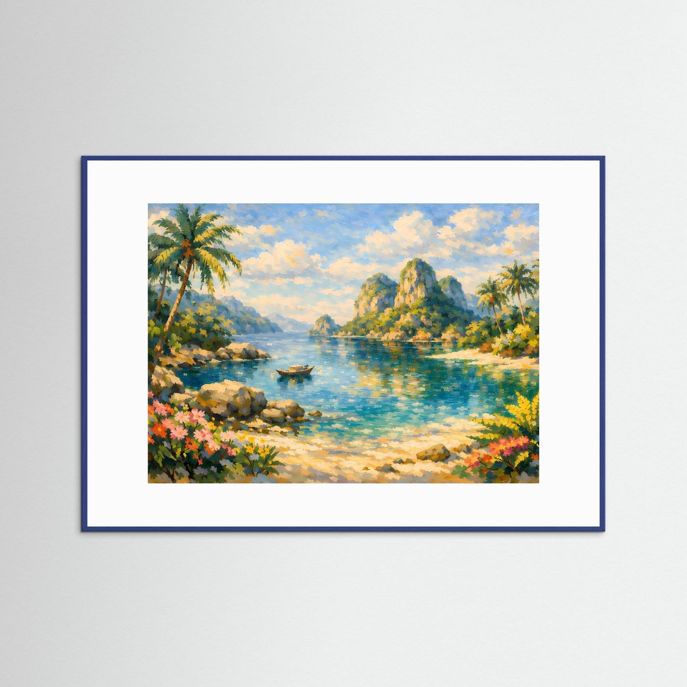 Tropische Paradies-Bucht | Ölmalerei Palmen & Strand Poster Querformat