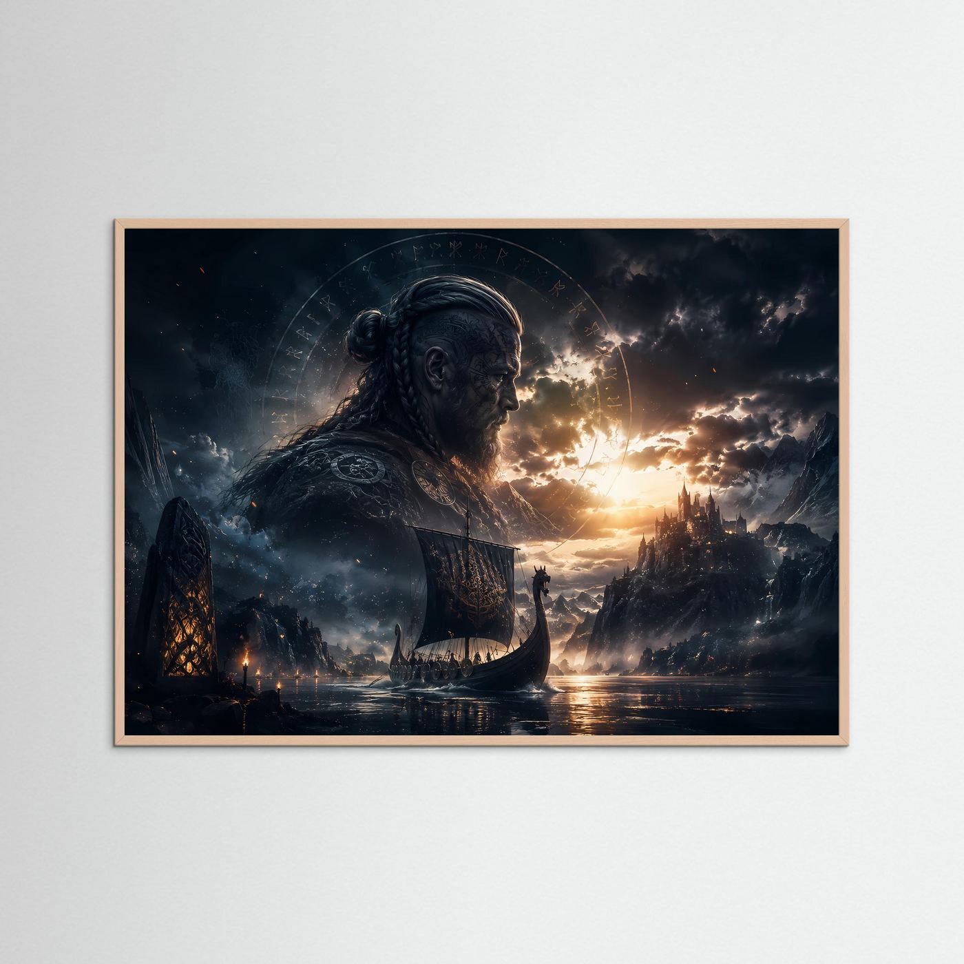 Wikinger Poster Querformat | Nordische Mythologie Wandbild | Epische Viking Fantasy Landschaft