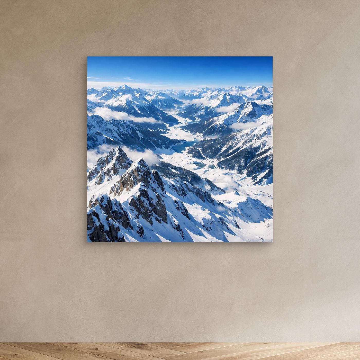 Leinwandbild Panorama Alpen, schneebedeckte Berglandschaft, ohne sichtbaren Rahmen