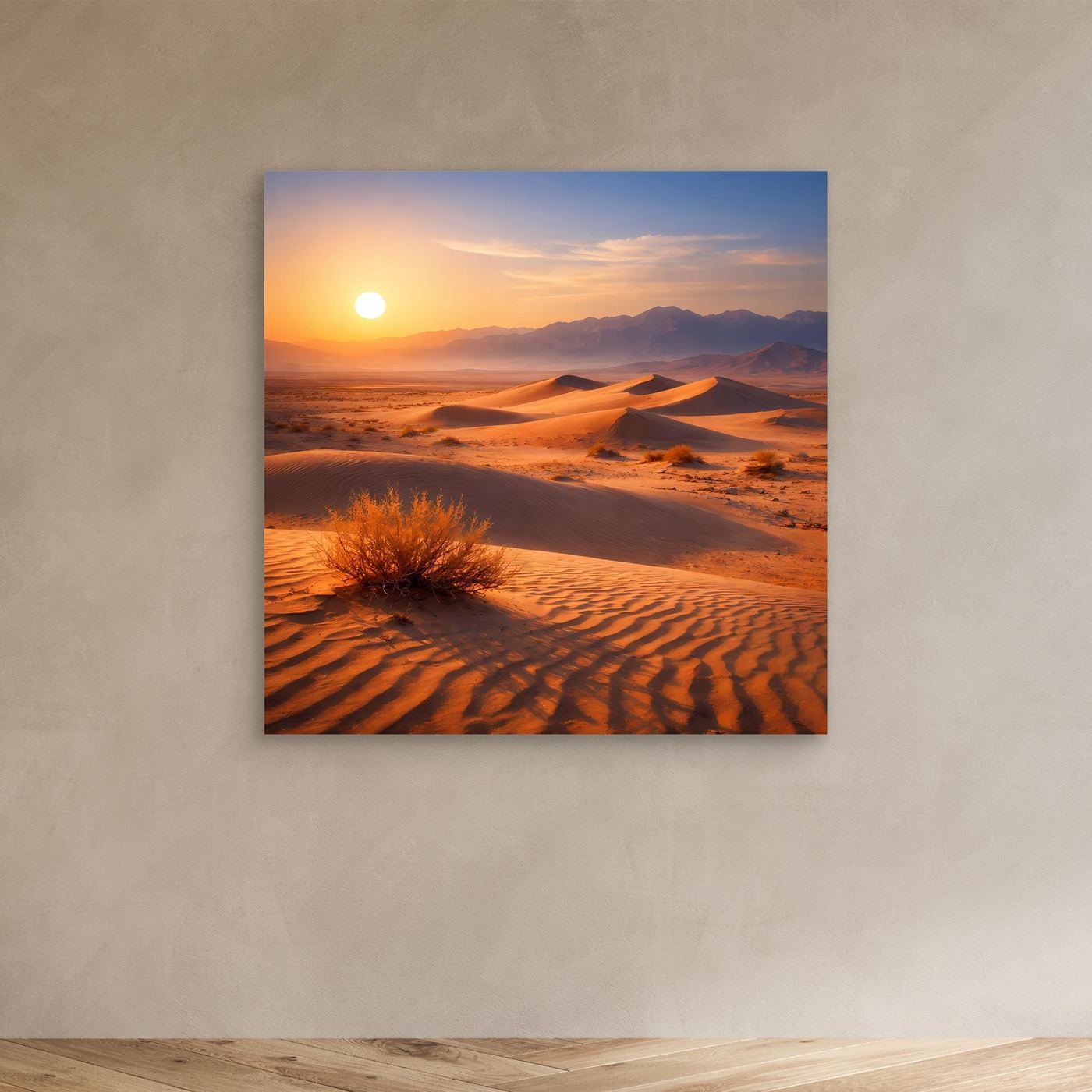 Leinwand Goldener Sonnenuntergang in der Wüste | Modernes Dünen-Landschaft Wandbild